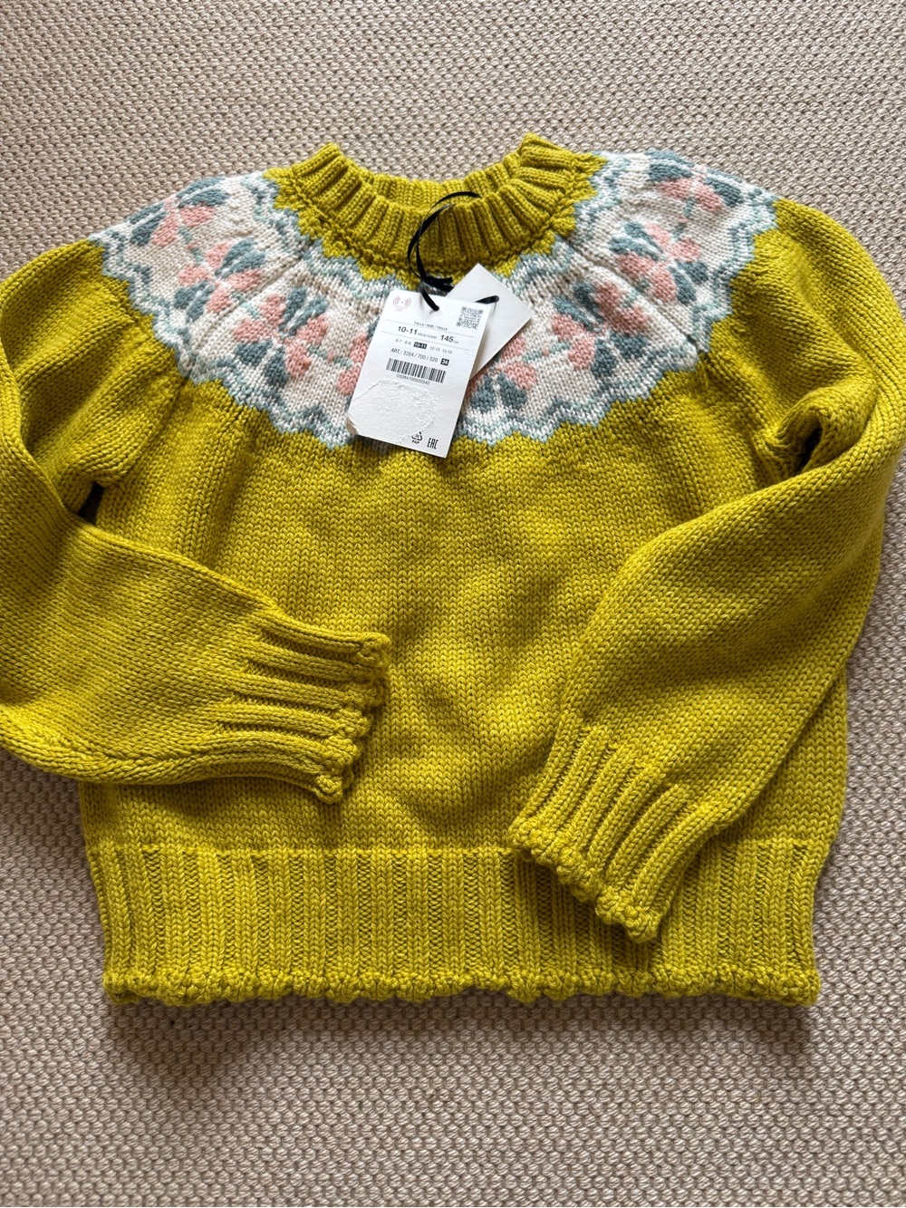 Zara Studio Girls Chartreuse  Yellow Fair Isle Yoke Sweater - NWT